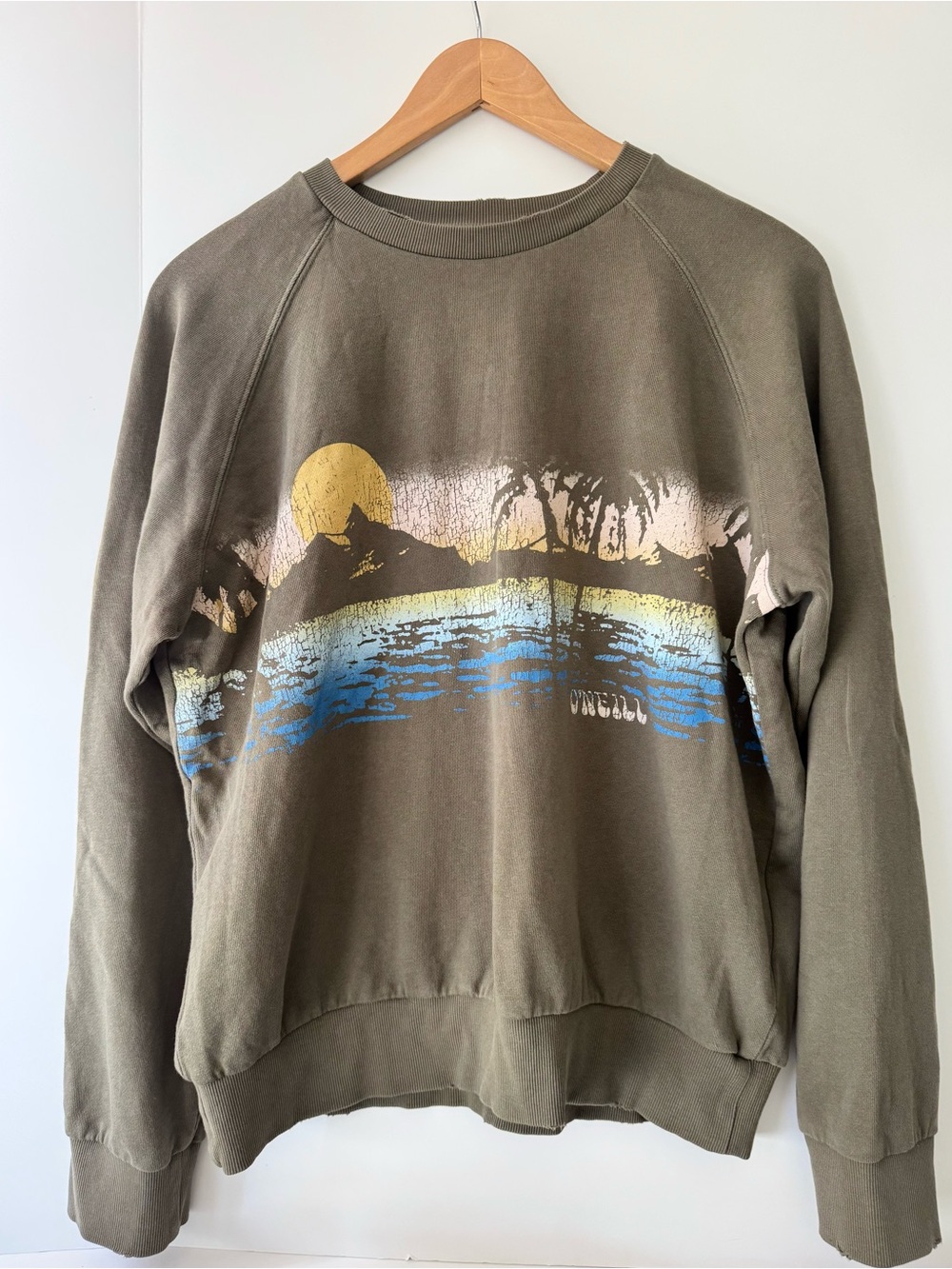 O’Neill Island Terry Cotton Crew Sweatshirt, Olive Green, Women’s Size Large